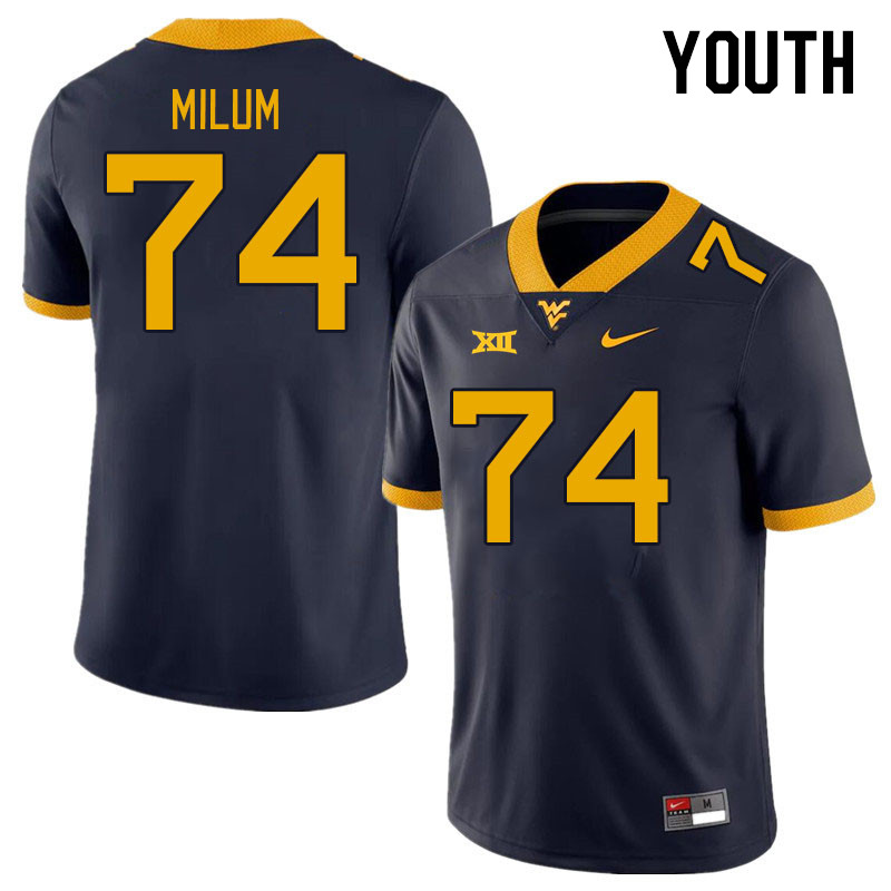 Youth #74 Wyatt Milum West Virginia Mountaineers College Football Jerseys Stitched Sale-Navy